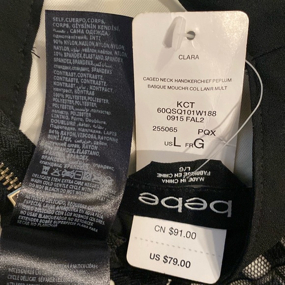 BEBE - NWT - tank: zip b/w lace halter bandaid handkerchief w peplum, lining - L - Picture 5 of 16